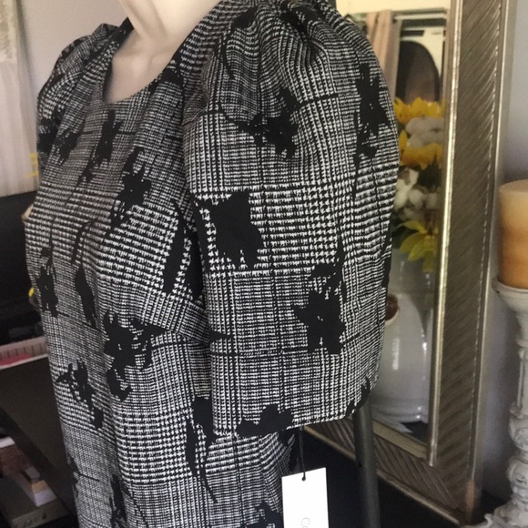 Calvin Klein Black and White Puff Sleeve Midi Dress - Picture 3 of 4